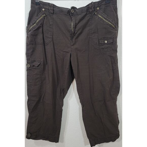 Dressbarn Brown Flat Front Cargo Cropped Pant 16 Lightweight Side Pocket Stretch - Picture 1 of 7